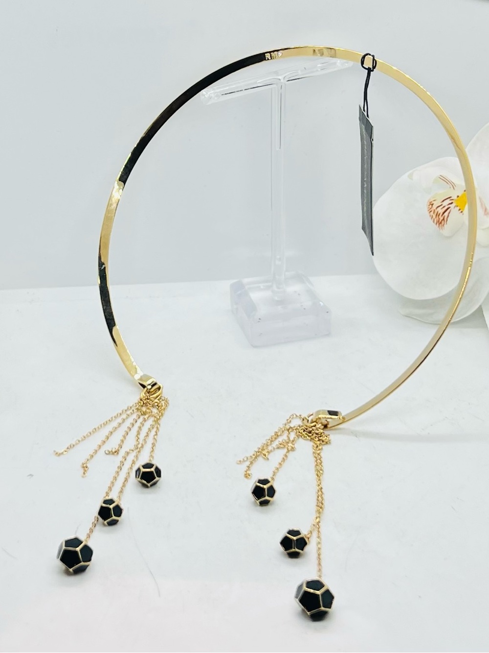 Brand New, Rebecca Minkoff GoldTone Collar Necklace With Black Ball Charms
